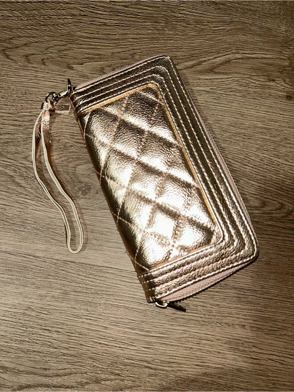 Quilted Metallic Rose Gold Wristlet Clutch - Women's Bag